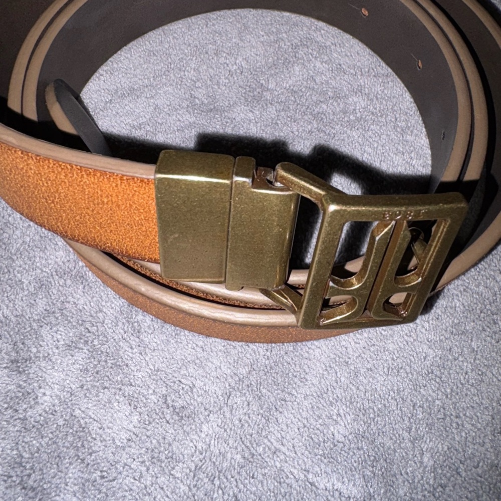 Women’s Tan Leather Belt with Antique Brass Color Buckle Size XL
